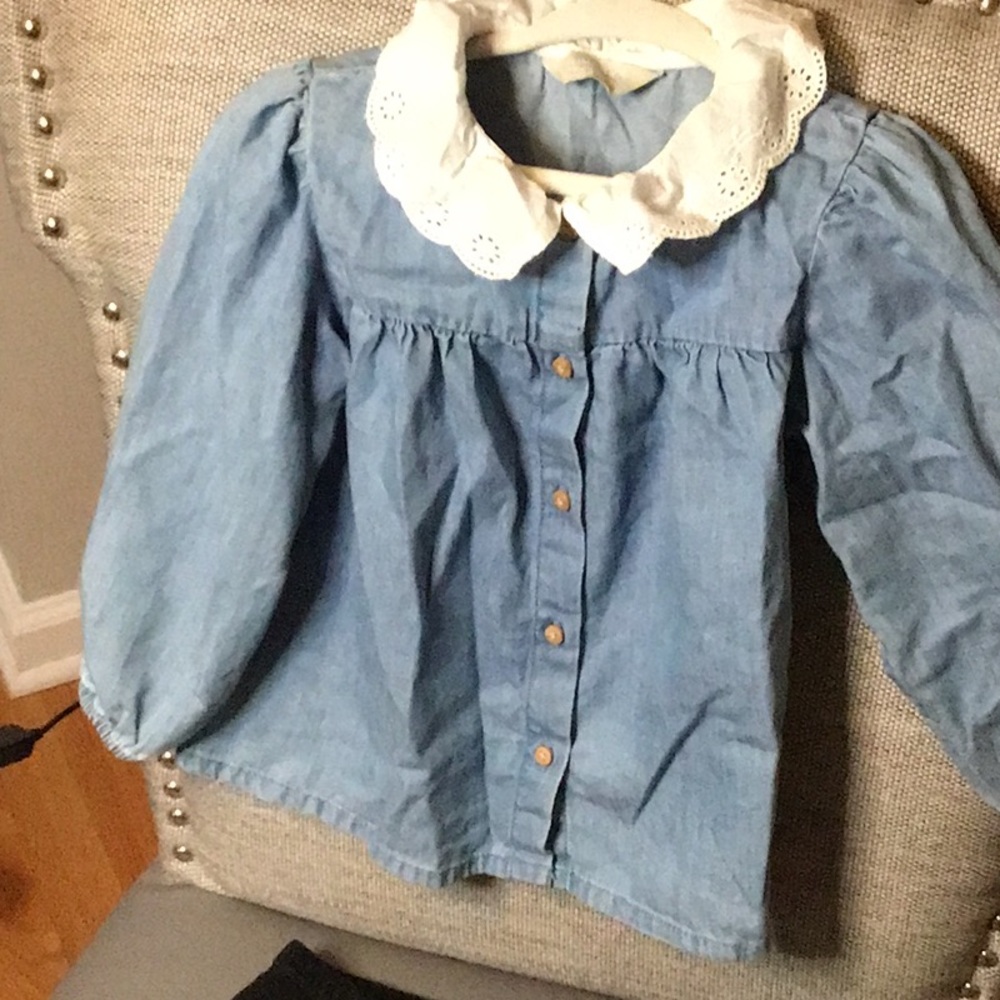 Primark Kids Blue Denim Top with White Collar